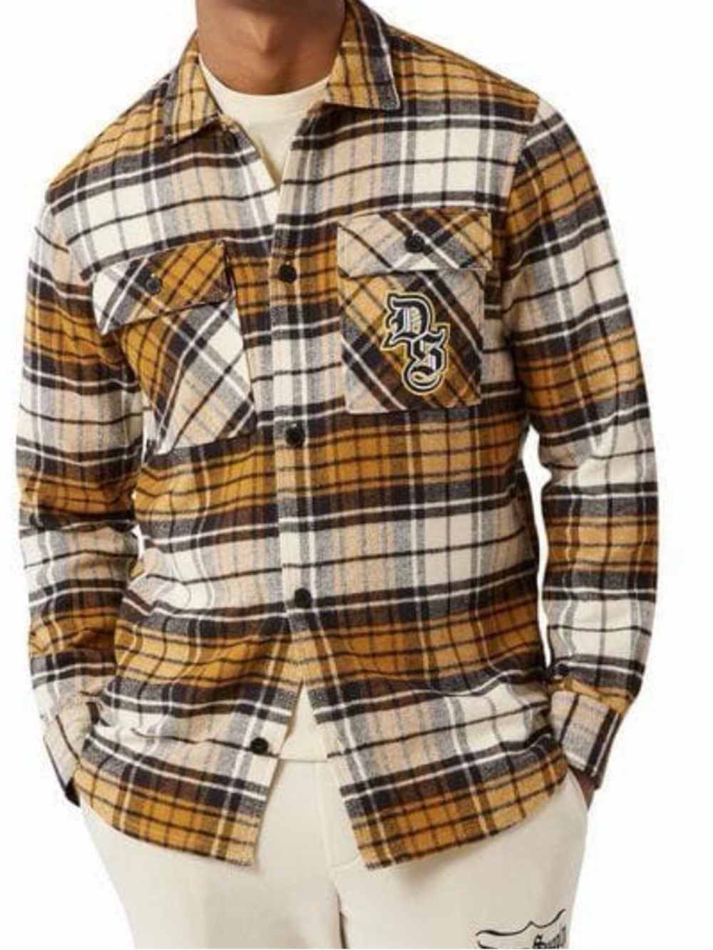 Snoop Dogg Men's Yellow & Cream Plaid Shirt Vest with Chest Pockets